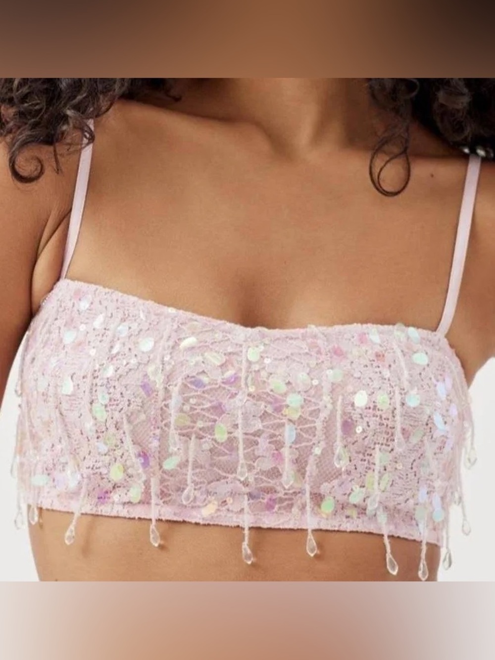 Urban Outfitters Pink Lace Sequin Bralette Top